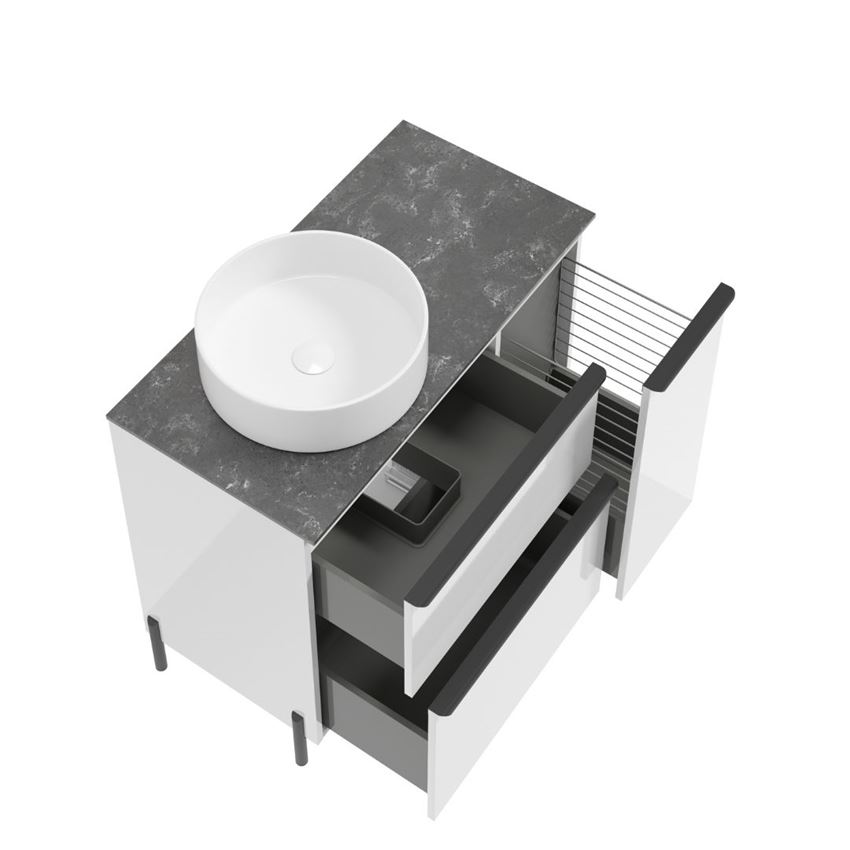 Szafka podumywalkowa lewa bez uchwytów nóżek i umywalki 90 cm lakier biały połysk Defra Nino