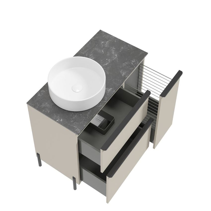 Szafka podumywalkowa lewa bez uchwytów nóżek i umywalki 90 cm lakier kaszmir mat Defra Nino