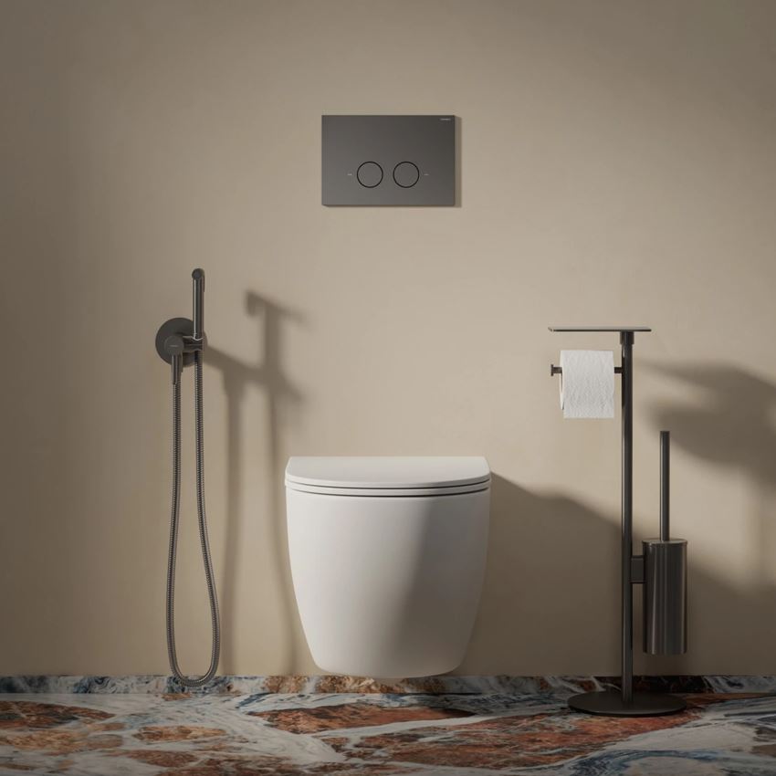 Stojak na papier i szczotkę toaletową z półką grafit szczotkowany Omnires Modern Project
