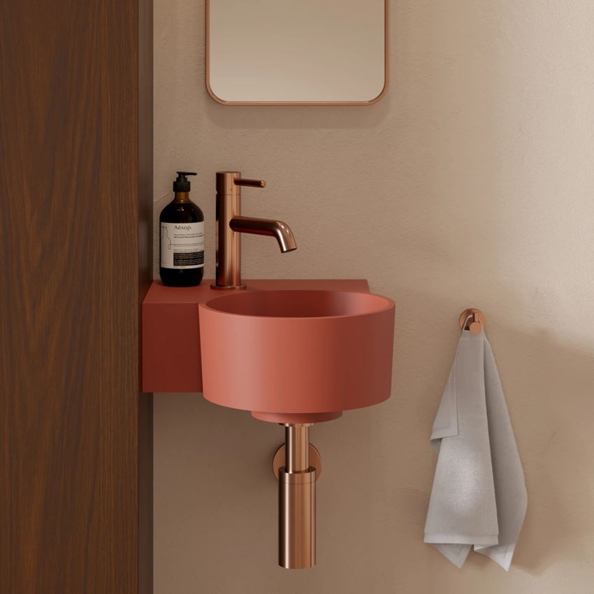 Umywalka nablatowa/wisząca - lewa 33x34 cm terracotta mat Omnires Ovo