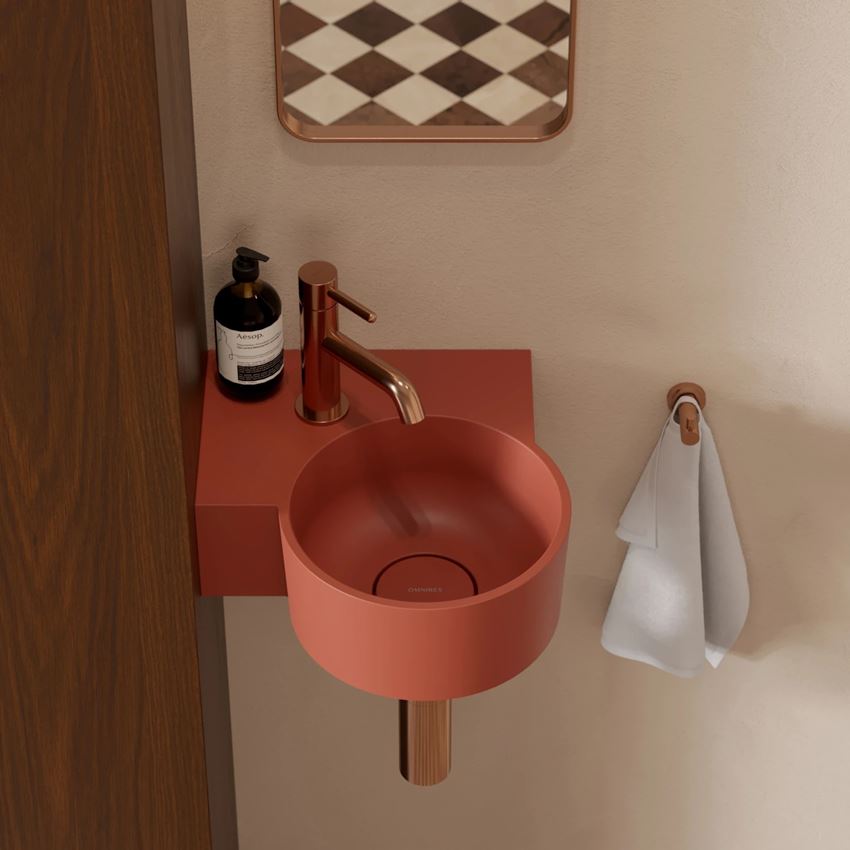Umywalka nablatowa/wisząca - lewa 33x34 cm terracotta mat Omnires Ovo