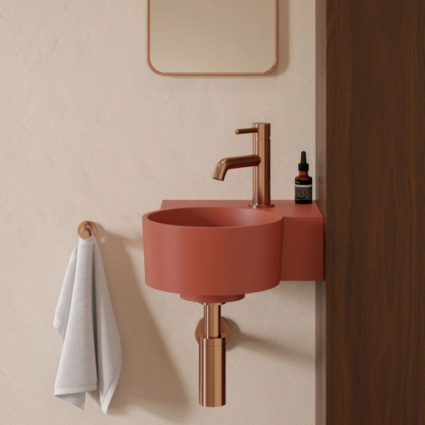 Umywalka nablatowa/wisząca - prawa 33x34 cm terracotta mat Omnires Ovo