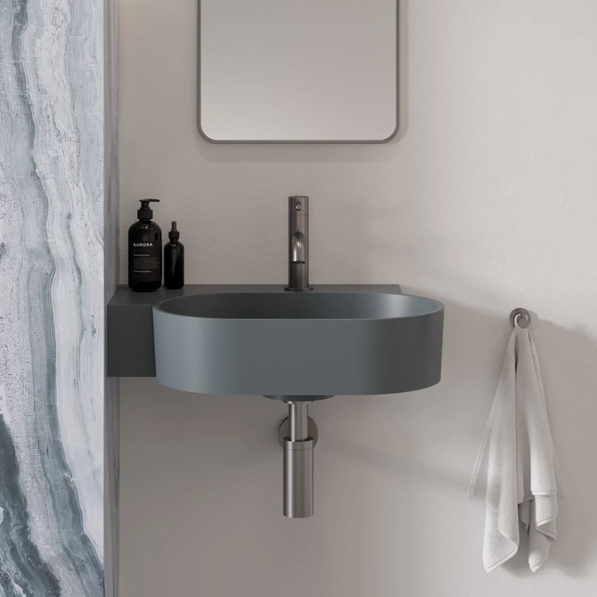 Umywalka nablatowa/wisząca - lewa 55x38 cm ash grey mat Omnires Ovo
