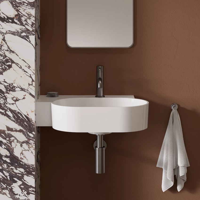 Umywalka nablatowa/wisząca - lewa 55x38 cm biały połysk Omnires Ovo