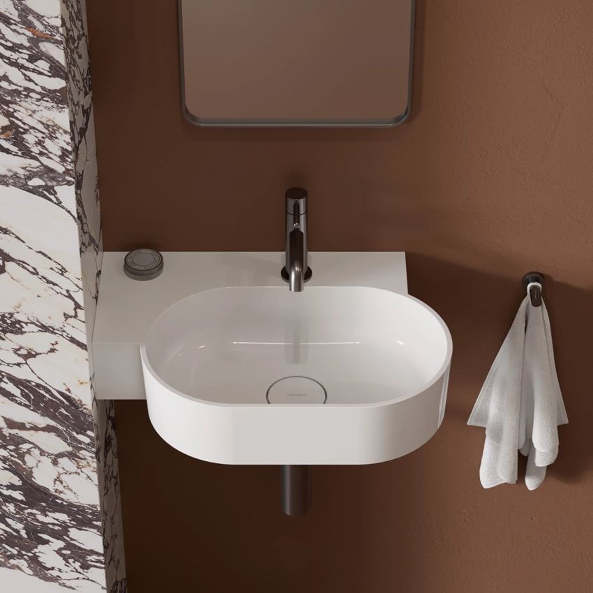 Umywalka nablatowa/wisząca - lewa 55x38 cm biały połysk Omnires Ovo