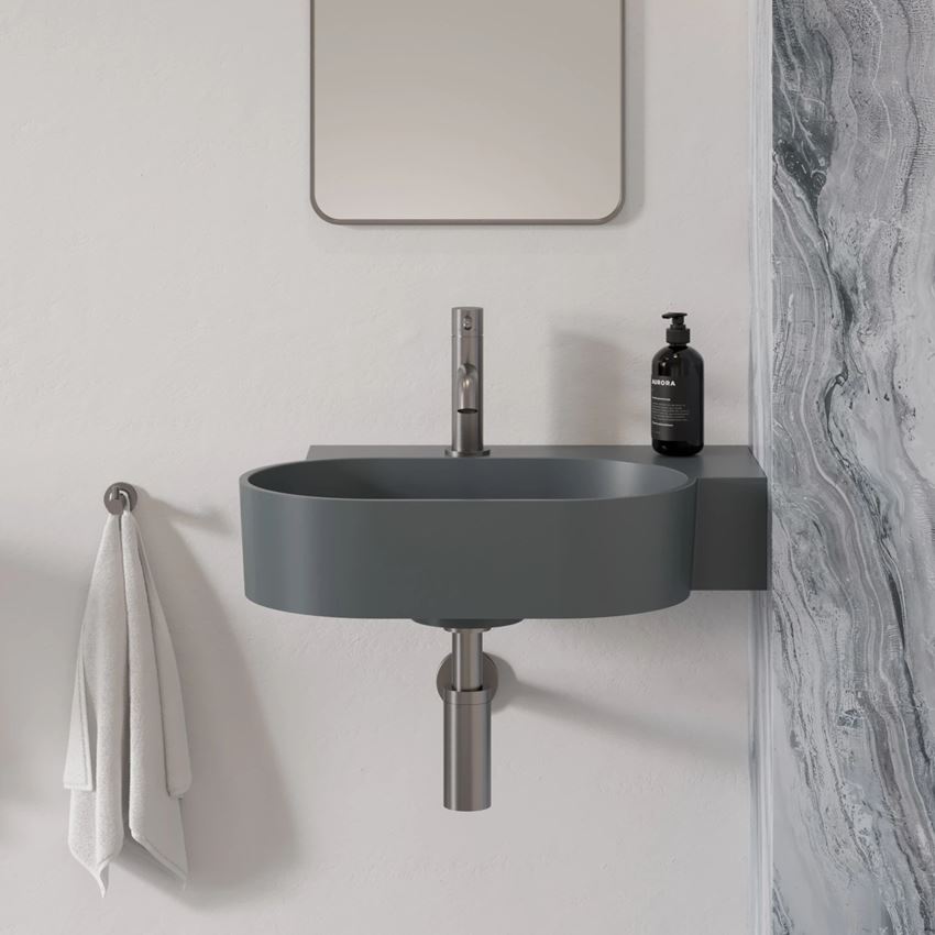 Umywalka nablatowa/wisząca - prawa 55x38 cm ash grey mat Omnires Ovo