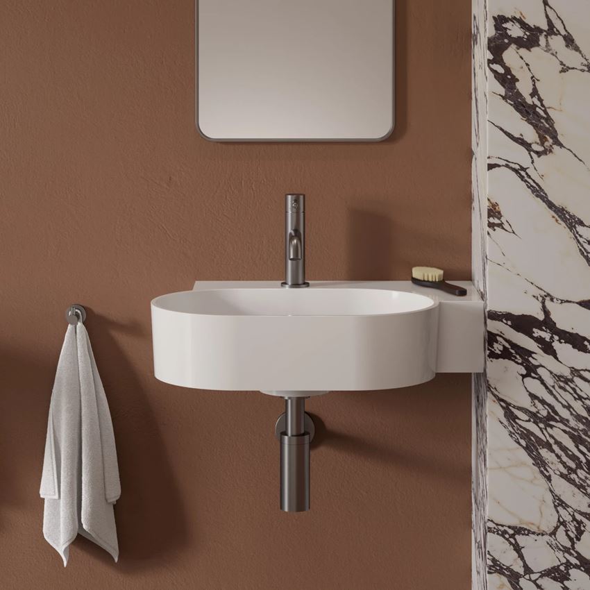 Umywalka nablatowa/wisząca - prawa 55x38 cm biały połysk Omnires Ovo