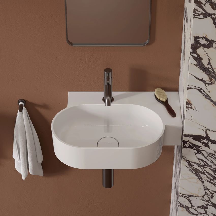 Umywalka nablatowa/wisząca - prawa 55x38 cm biały połysk Omnires Ovo