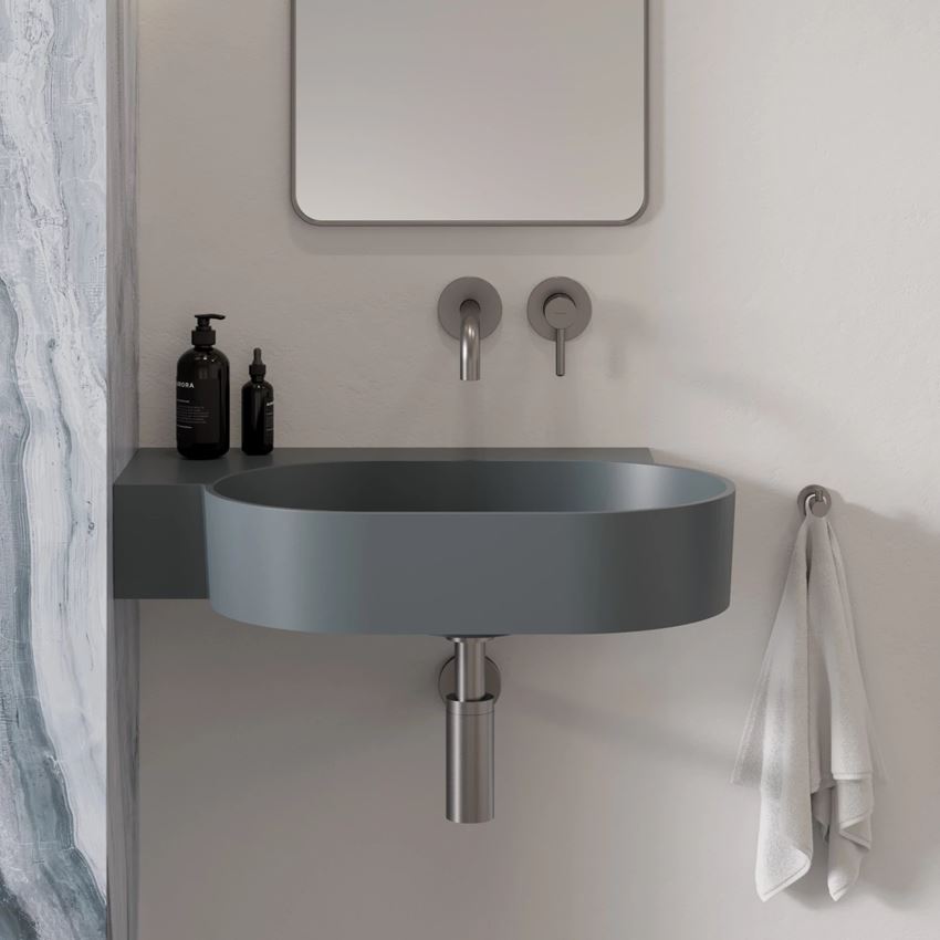 Umywalka nablatowa/wisząca - lewa 64x44 cm ash grey mat Omnires Ovo