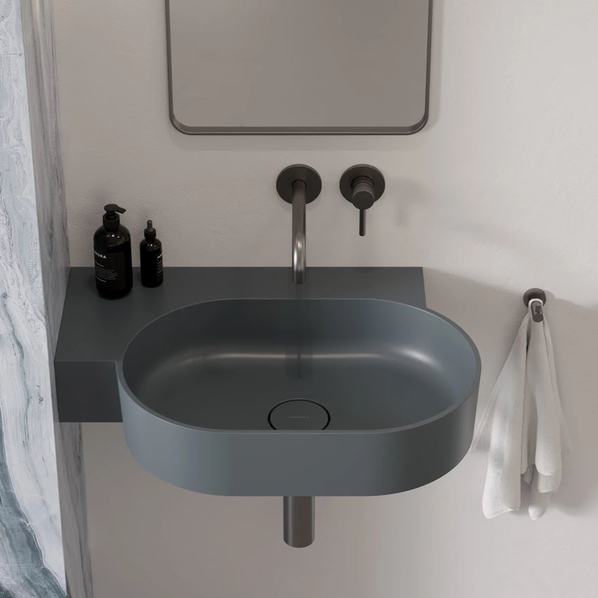 Umywalka nablatowa/wisząca - lewa 64x44 cm ash grey mat Omnires Ovo