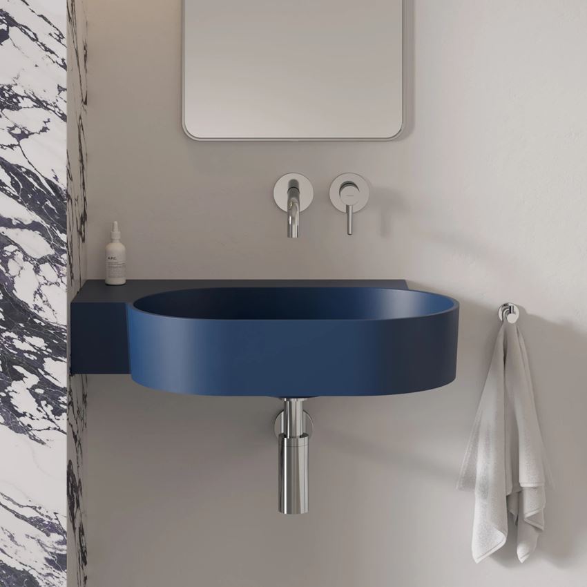 Umywalka nablatowa/wisząca - lewa 64x44 cm midnight blue mat Omnires Ovo
