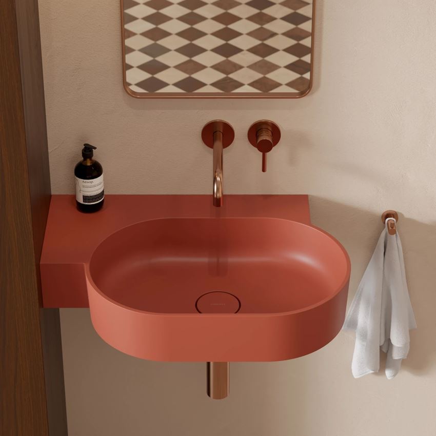 Umywalka nablatowa/wisząca - lewa 64x44 cm terracotta mat Omnires Ovo