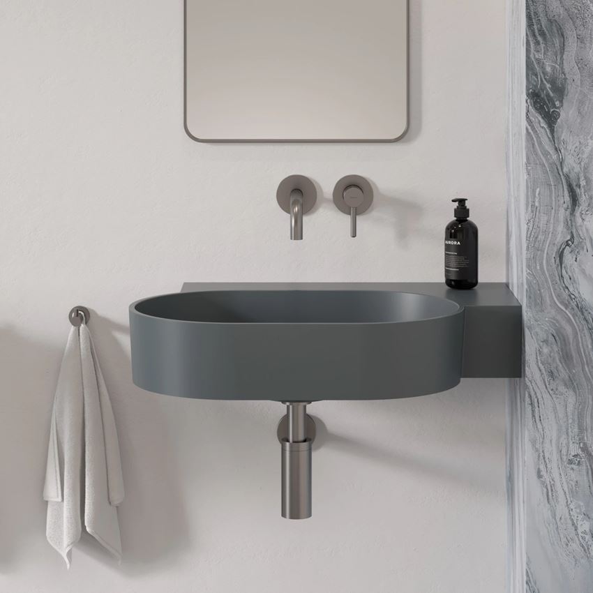 Umywalka nablatowa/wisząca - prawa 64x44 cm ash grey mat Omnires Ovo