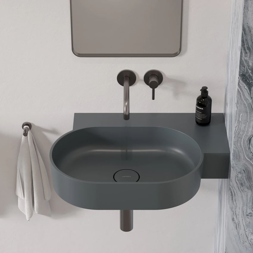 Umywalka nablatowa/wisząca - prawa 64x44 cm ash grey mat Omnires Ovo