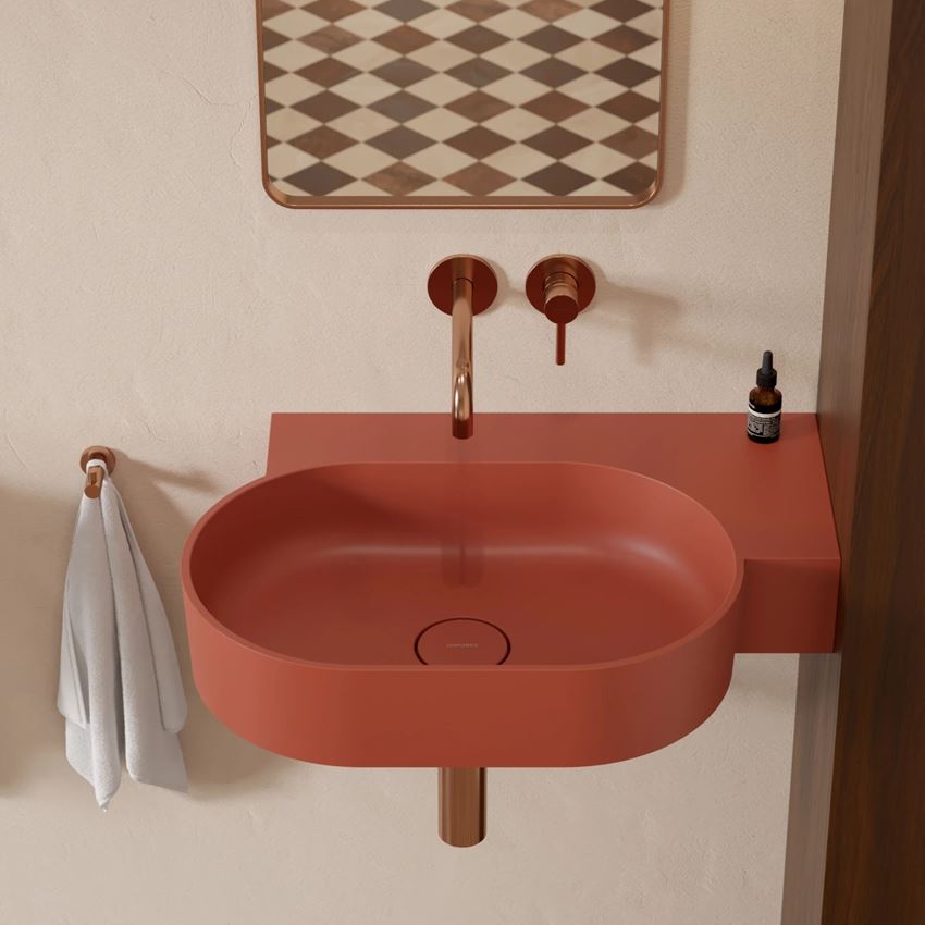 Umywalka nablatowa/wisząca - prawa 64x44 cm terracotta mat Omnires Ovo