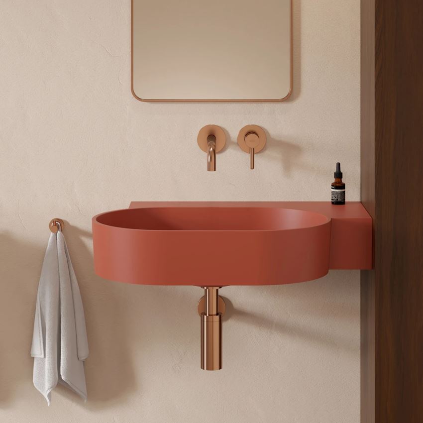 Umywalka nablatowa/wisząca - prawa 64x44 cm terracotta mat Omnires Ovo
