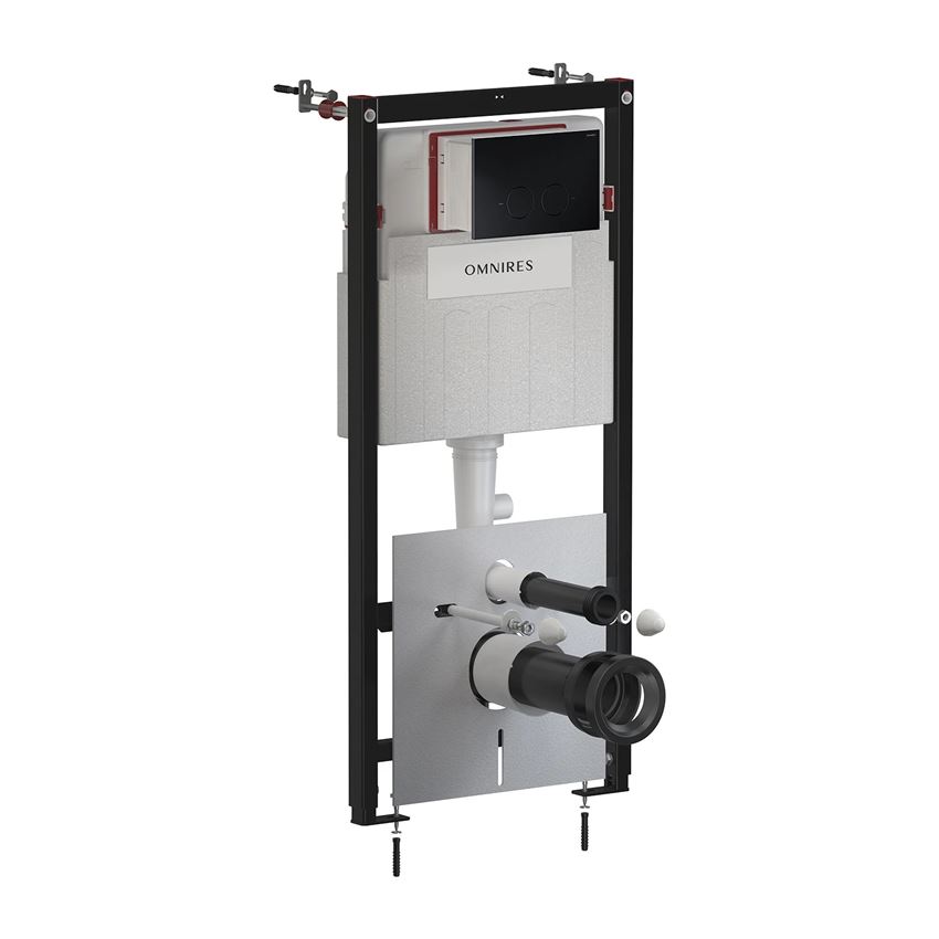 Strongframe stelaż podtynkowy do miski toaletowej z ECO spłukiwaniem + Minimal przycisk spłukujący czarny mat Omnires Flush Set