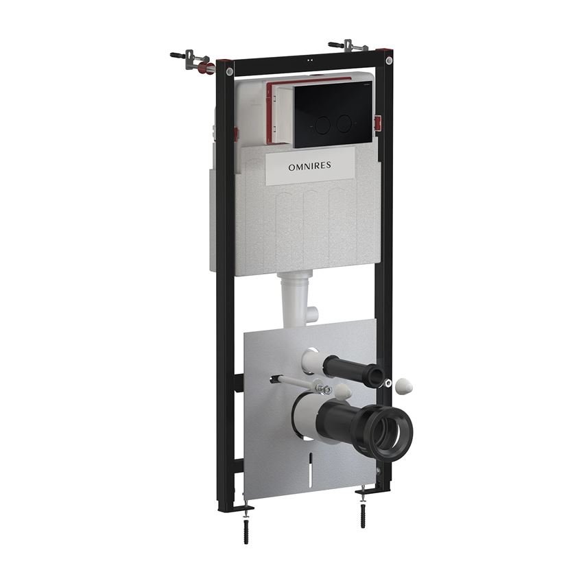 Strongframe stelaż podtynkowy do miski toaletowej + Steel-R45 przycisk spłukujący ze stali nierdzewnej czarny półmat Omnires Flush Set