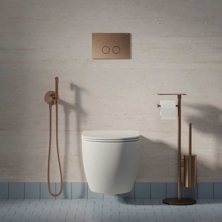 Strongframe stelaż podtynkowy do miski toaletowej + Steel-R45 przycisk spłukujący ze stali nierdzewnej miedź szczotkowana Omnires Flush Set