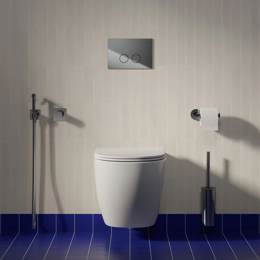 Strongframe stelaż podtynkowy do miski toaletowej + Steel-R45 przycisk spłukujący ze stali nierdzewnej chrom połysk Omnires Flush Set