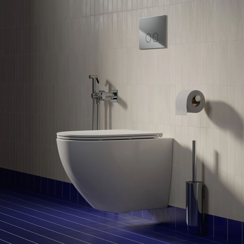 Strongframe stelaż podtynkowy do miski toaletowej + Steel-R45 przycisk spłukujący ze stali nierdzewnej chrom połysk Omnires Flush Set