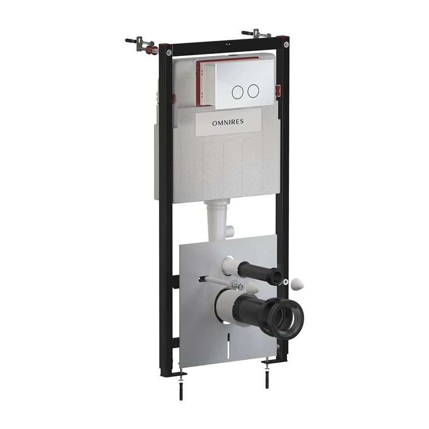 Strongframe stelaż podtynkowy do miski toaletowej + Steel-R45 przycisk spłukujący ze stali nierdzewnej chrom połysk Omnires Flush Set