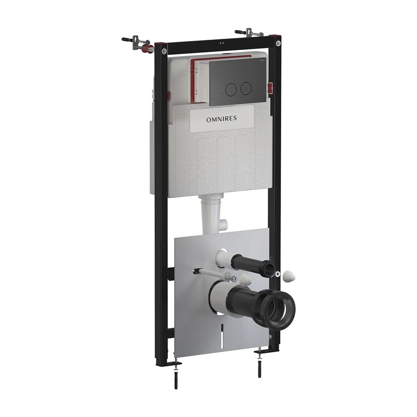 Strongframe stelaż podtynkowy do miski toaletowej + Steel-R45 przycisk spłukujący ze stali nierdzewnej grafit szczotkowany Omnires Flush Set