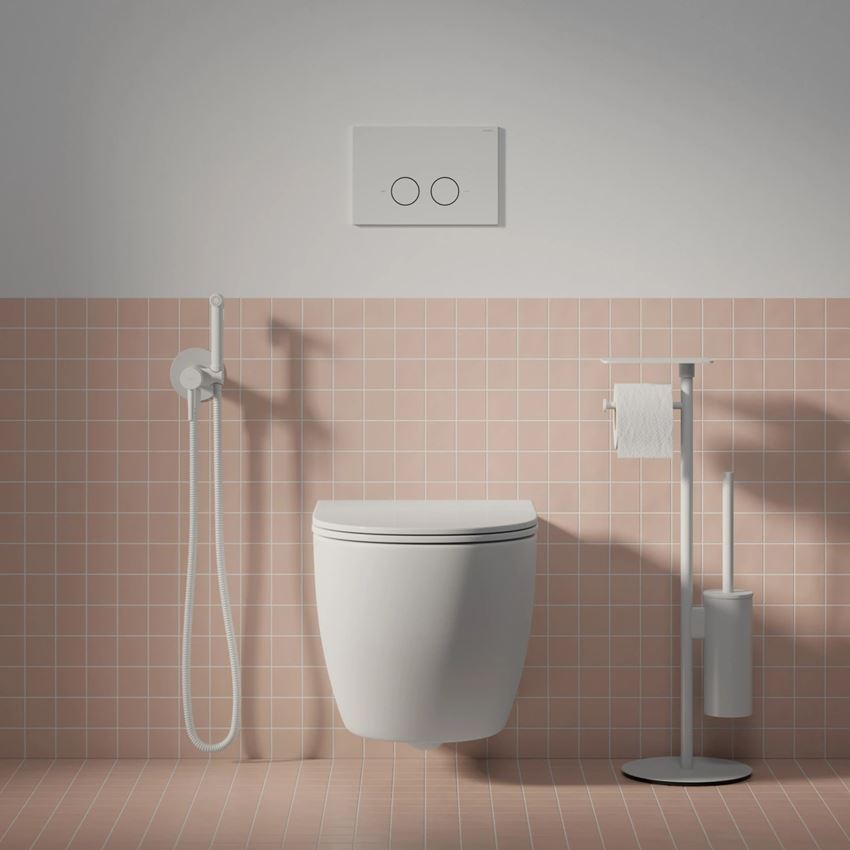 Strongframe stelaż podtynkowy do miski toaletowej + Steel-R45 przycisk spłukujący ze stali nierdzewnej biały mat Omnires Flush Set