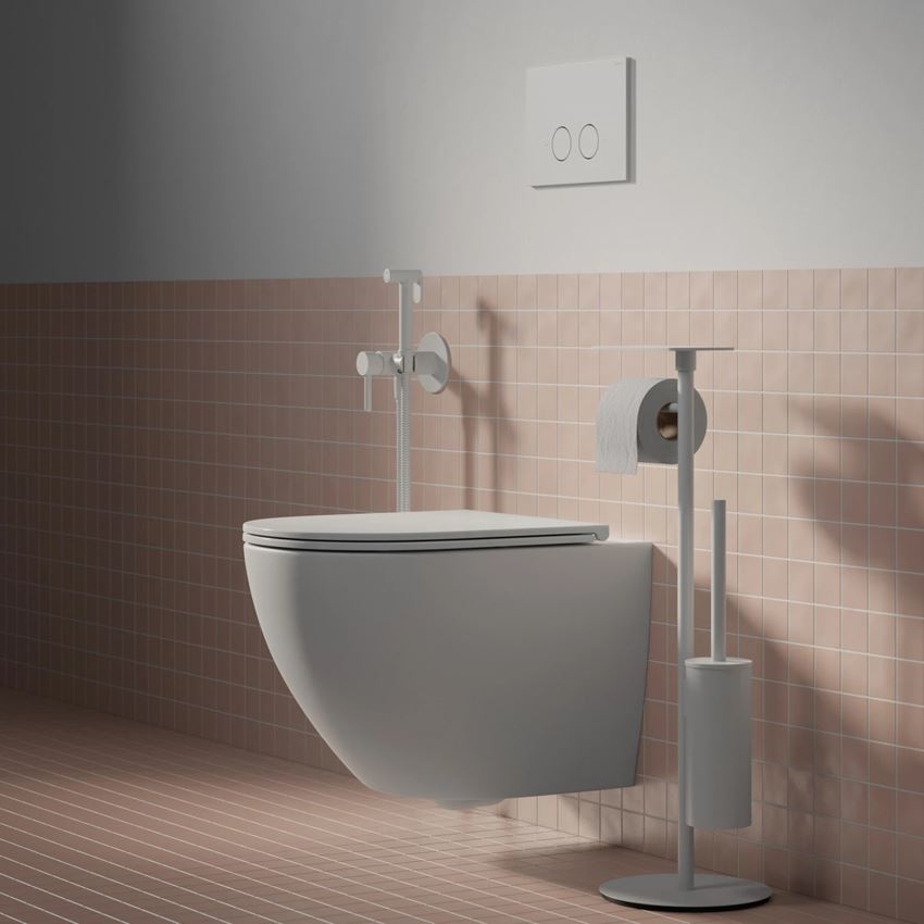 Strongframe stelaż podtynkowy do miski toaletowej + Steel-R45 przycisk spłukujący ze stali nierdzewnej biały mat Omnires Flush Set