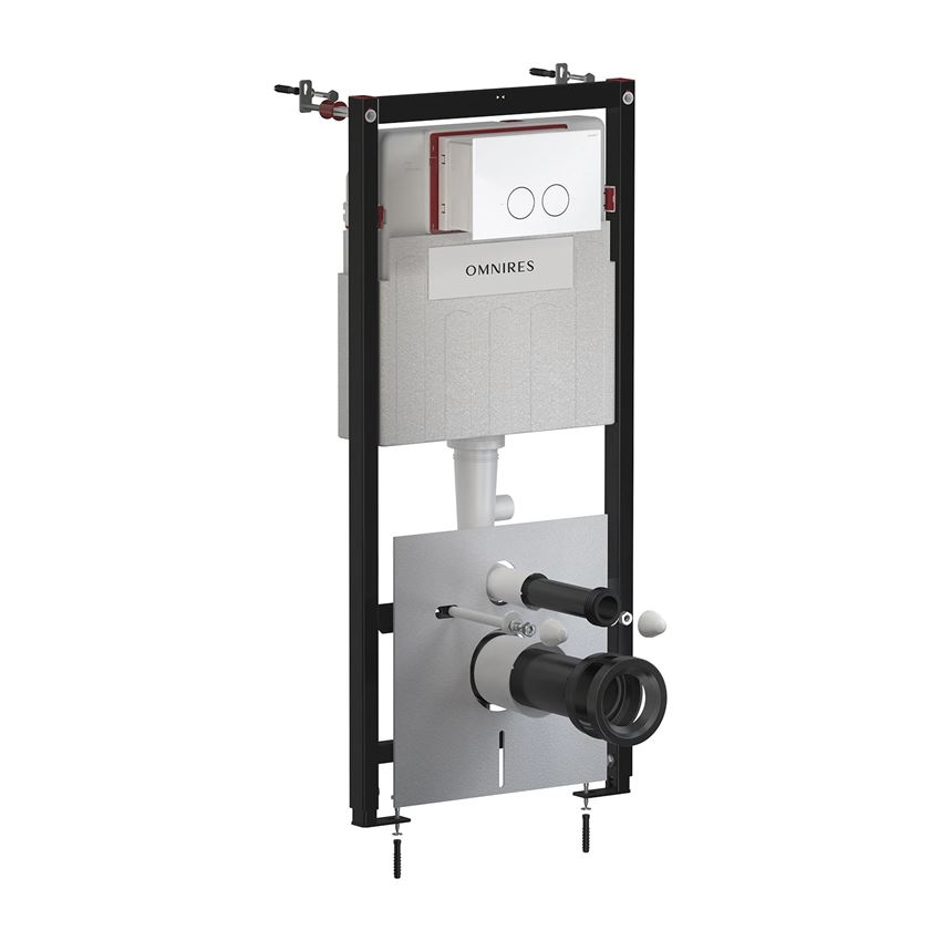 Strongframe stelaż podtynkowy do miski toaletowej z ECO spłukiwaniem + Minimal przycisk spłukujący biały połysk Omnires Flush Set 