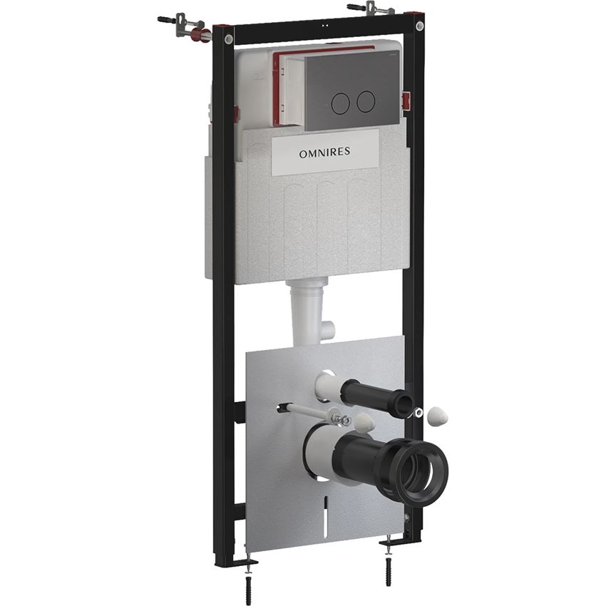 Strongframe Eco stelaż podtynkowy do miski toaletowej z funkcją oszczędnego spłukiwania + Steel-R45 przycisk spłukujący ze stali nierdzewnej antracyt mat Omnires Flush Set Eco