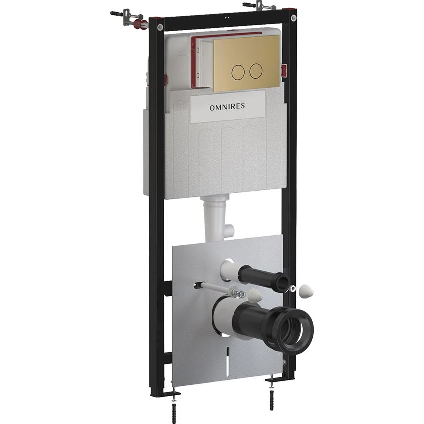 Strongframe Eco stelaż podtynkowy do miski toaletowej z funkcją oszczędnego spłukiwania + Steel-R45 przycisk spłukujący ze stali nierdzewnej brąz antyczny szczotkowany Omnires Flush Set Eco