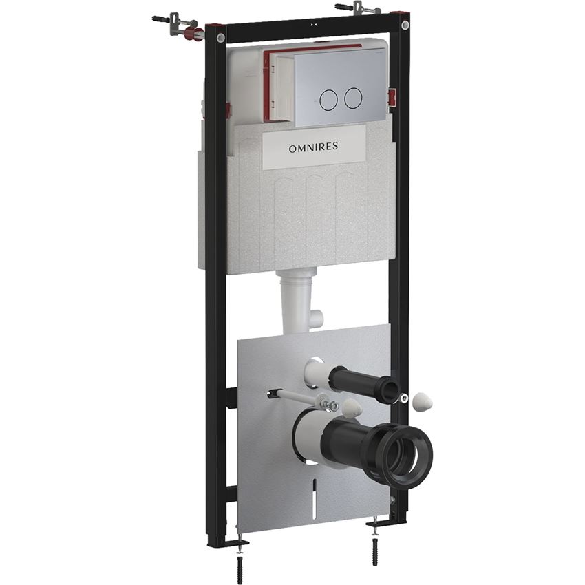 Strongframe Eco stelaż podtynkowy do miski toaletowej z funkcją oszczędnego spłukiwania + Steel-R45 przycisk spłukujący ze stali nierdzewnej nikiel szczotkowany Omnires Flush Set Eco