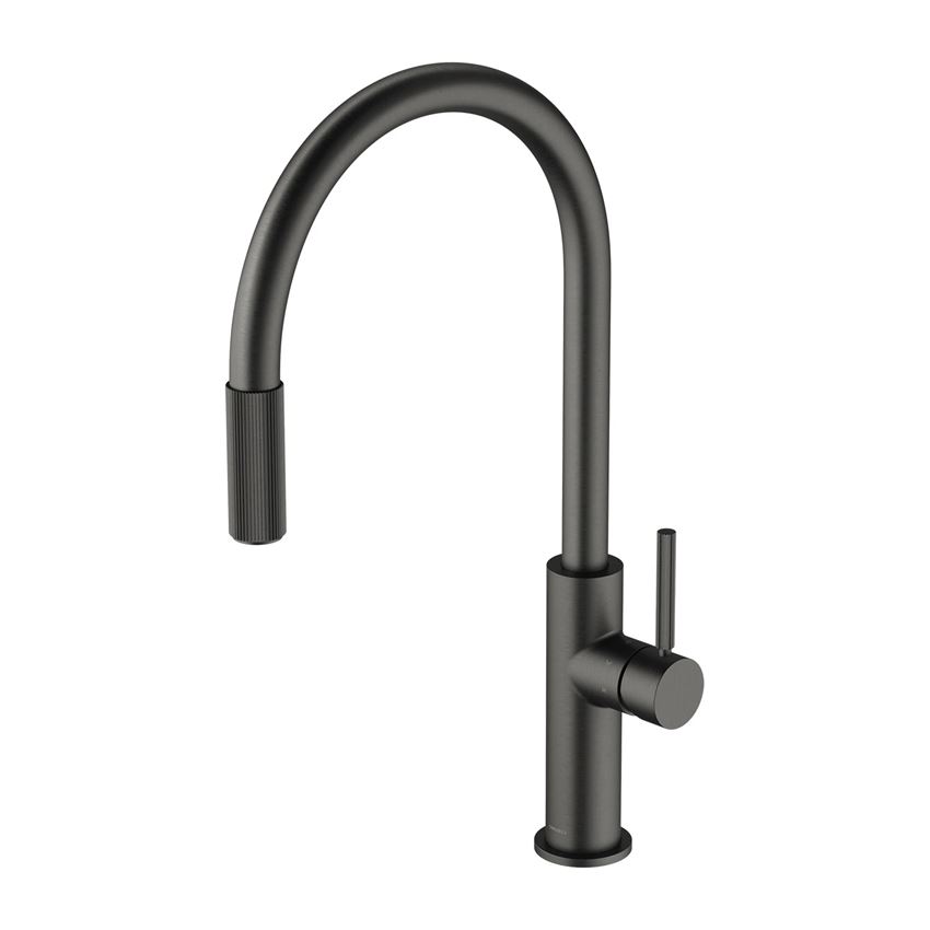 Bateria kuchenna z wyciąganą wylewką do podłączenia zestawu filtrującego grafit szczotkowany Omnires Switch