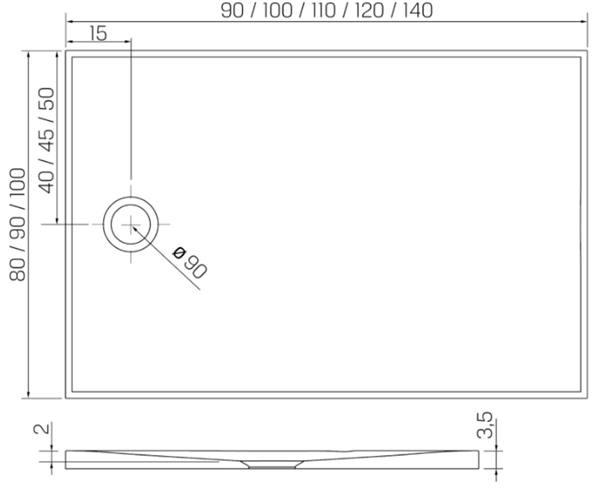 Brodzik prysznicowy New Trendy Nex Shade B-0492 rys techniczny