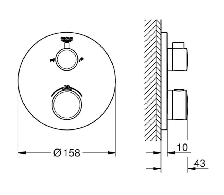 Bateria wannowa podtynkowa Grohe Grohtherm 1022102430 rys techniczny
