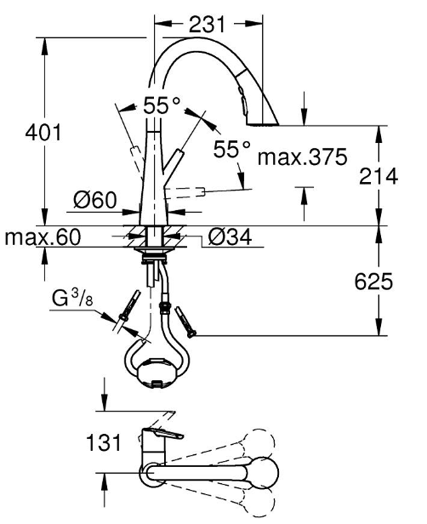 Bateria podtynkowa Grohe Grohtherm Special 29095000 rys techniczny
