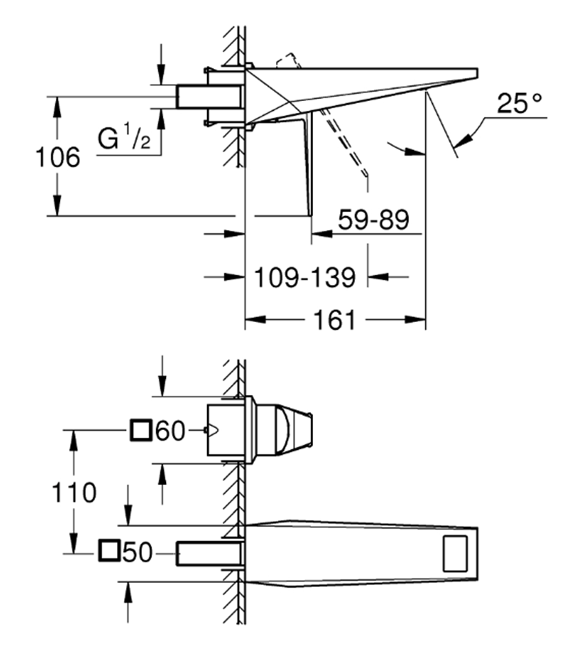 Bateria umywalkowa Grohe Allure Brilliant 29402000 rys techniczny