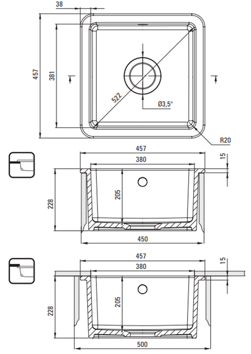 Zlew ceramiczny Deante Lumi ZCU 610B rys techniczny