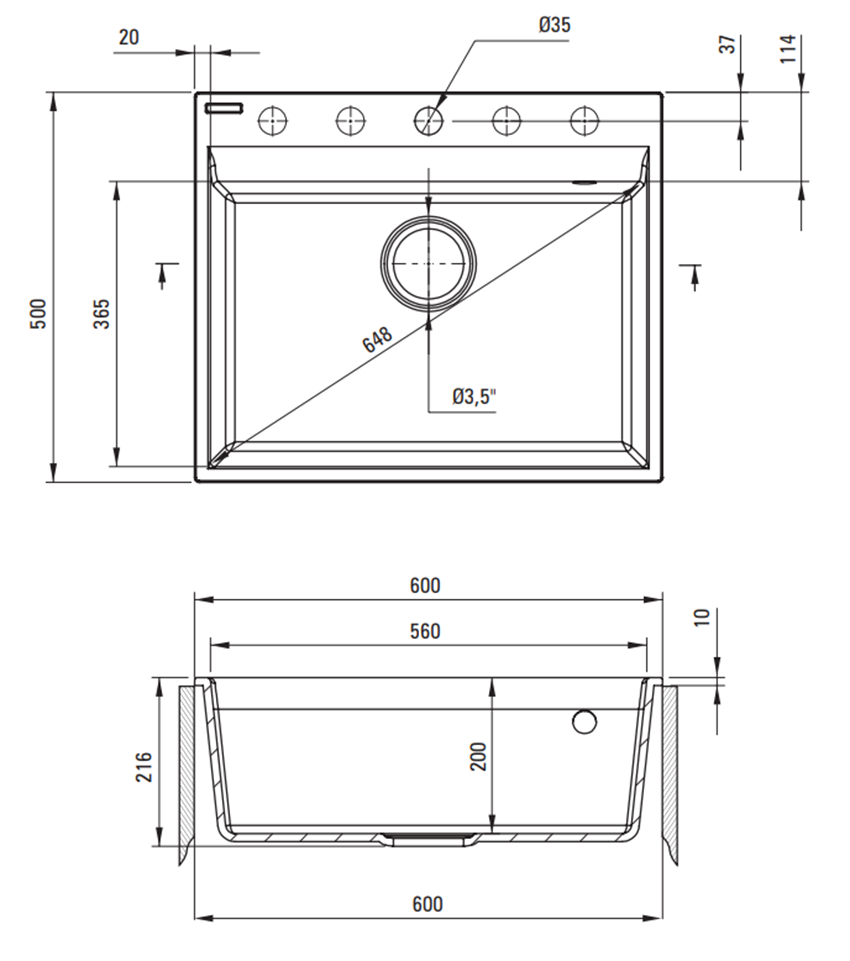 Zlewozmywak Deante Corio ZRC 510A rys techniczny