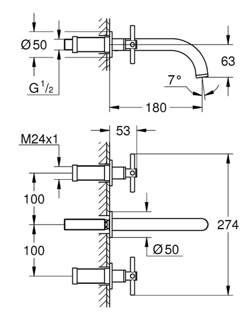 Bateria umywalkowa Grohe Atrio 20661GN0 rys techniczny