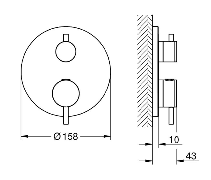 Bateria podtynkowa Grohe Atrio 24358DC0 rys techniczny