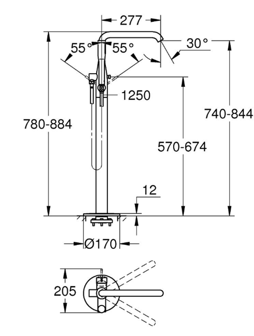 Bateria wannowa Grohe Essence 25248DC1 rys techniczny