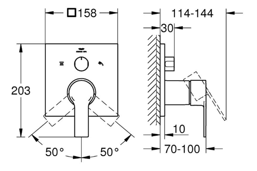 Bateria prysznicowa podtynkowa Grohe Allure 29176GN1 rys techniczny