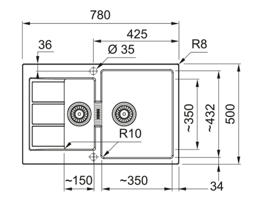 Zlewozmywak Franke Sirius 2.0 S2D 651-78 143.0618.687 rys techniczny