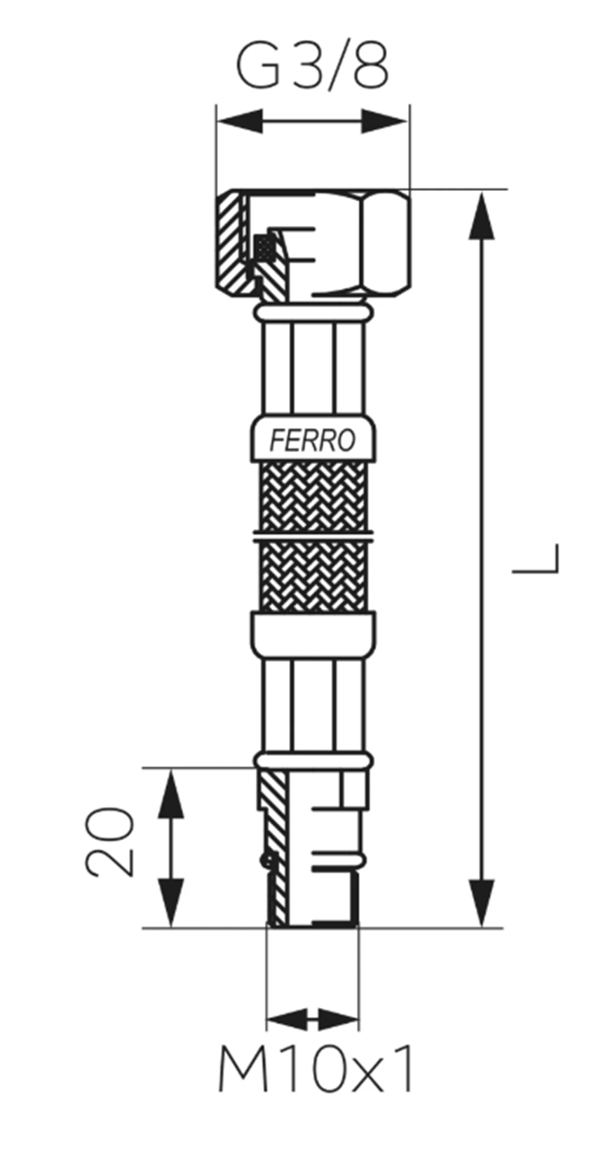 Wąż przyłączeniowy Ferro WBS15 rys techniczny