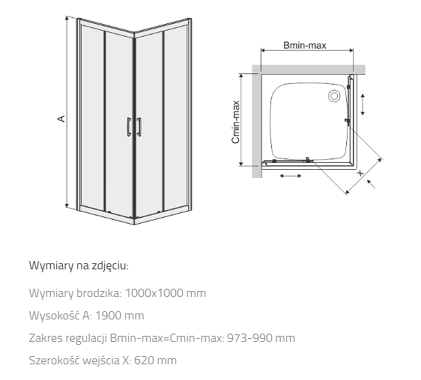 Kabina prysznicowa Sanplast TX 600-271-0240-38-501 rys techniczny