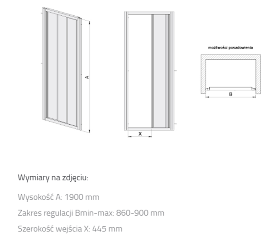Drzwi przesuwne Sanplast Basic 600-450-0930-01-400 rys techniczny