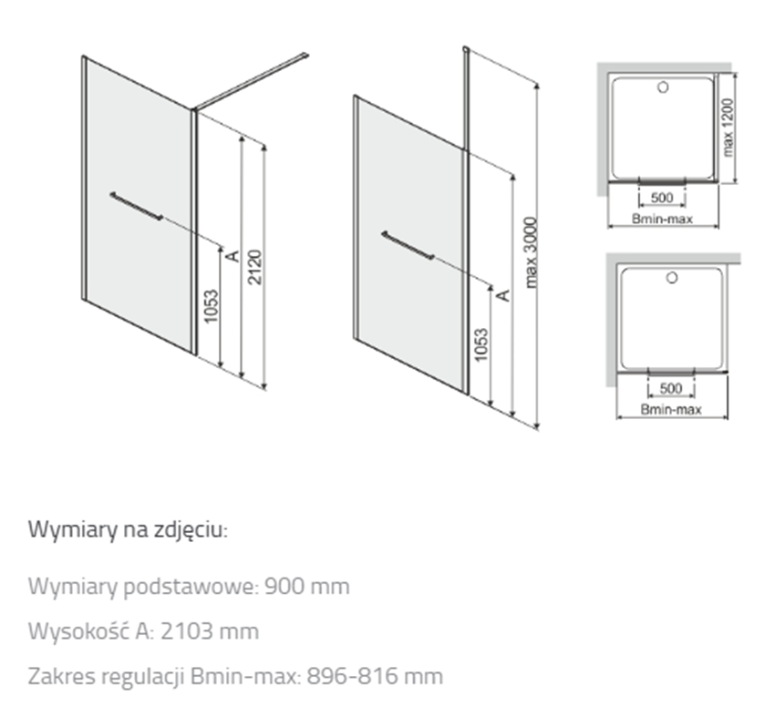 Kabina walk-in Sanplast Altus 600-121-2531-42-401 rys techniczny