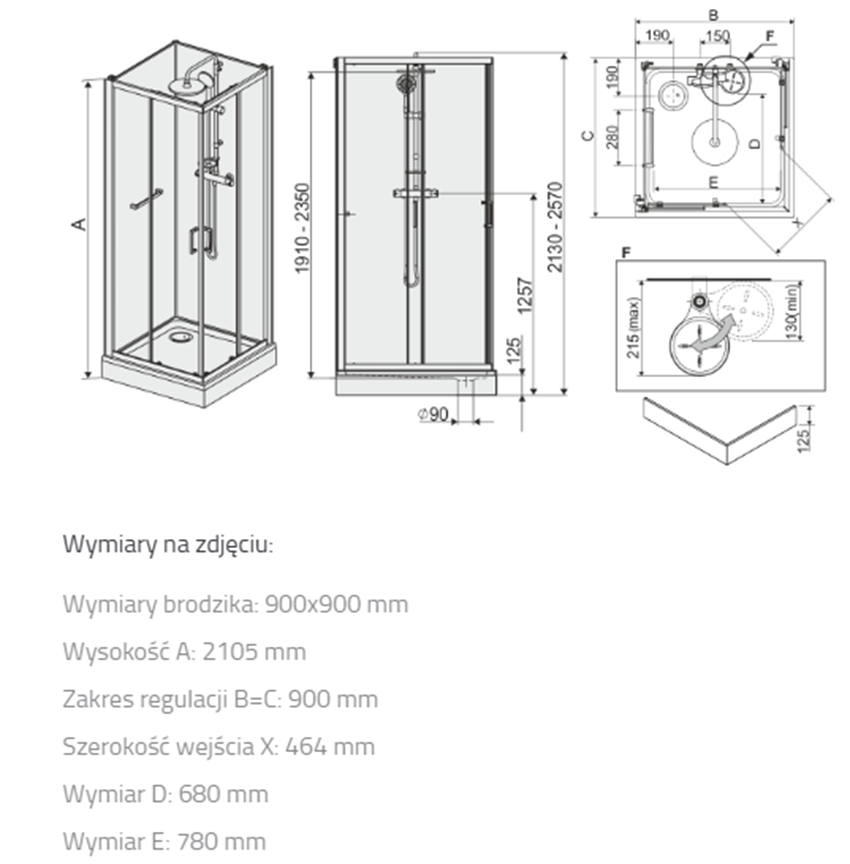 Kabina kopletna Sanplast Classic II 602-011-0031-38-4S1 rys techniczny